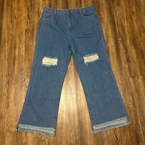 15 Fifteen Jeans Women's 30 Wide Leg Distressed Frayed Hem Baggy Loose Denim